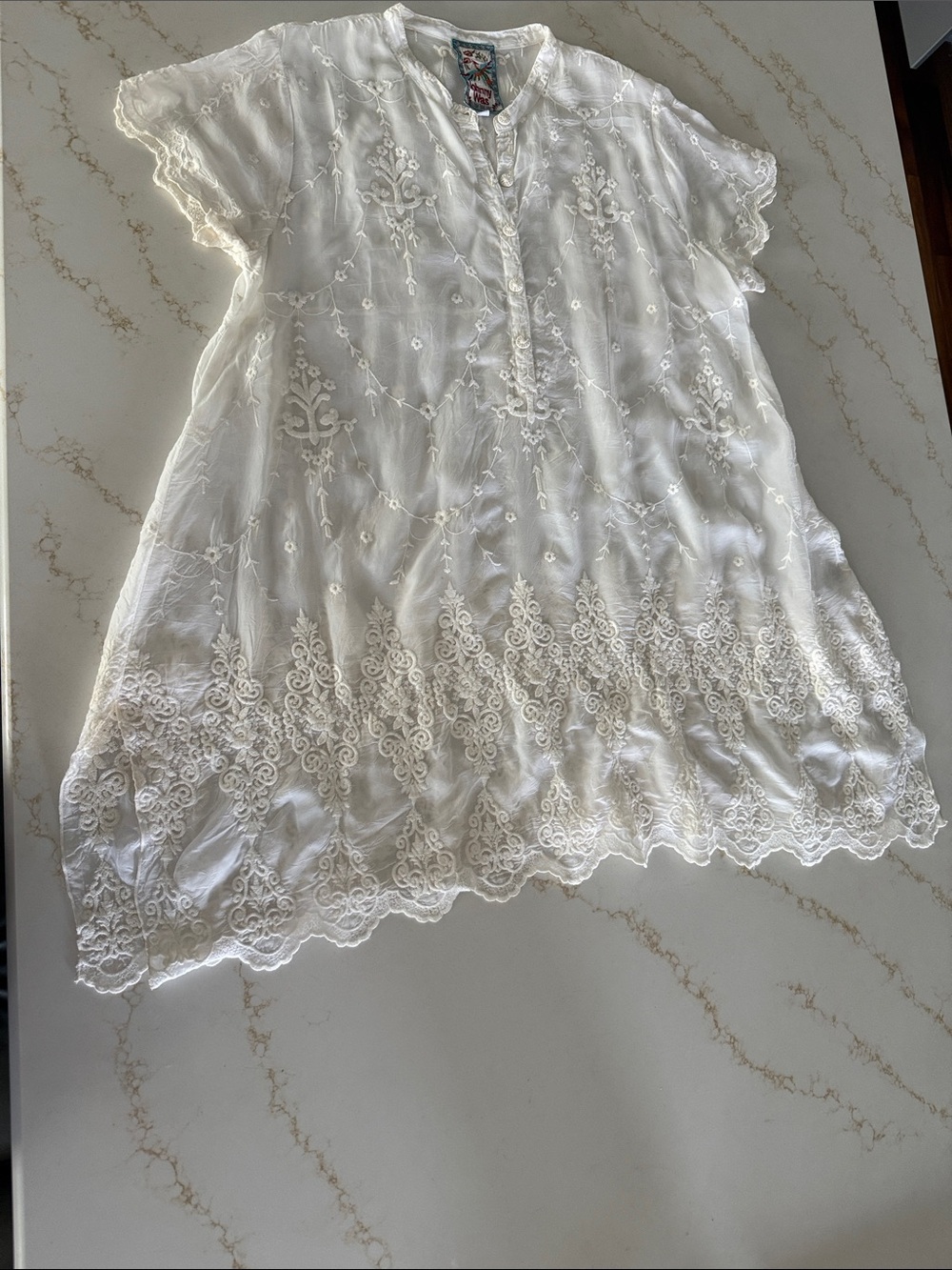 Johnny Was White Embroidered Boho Tunic Top